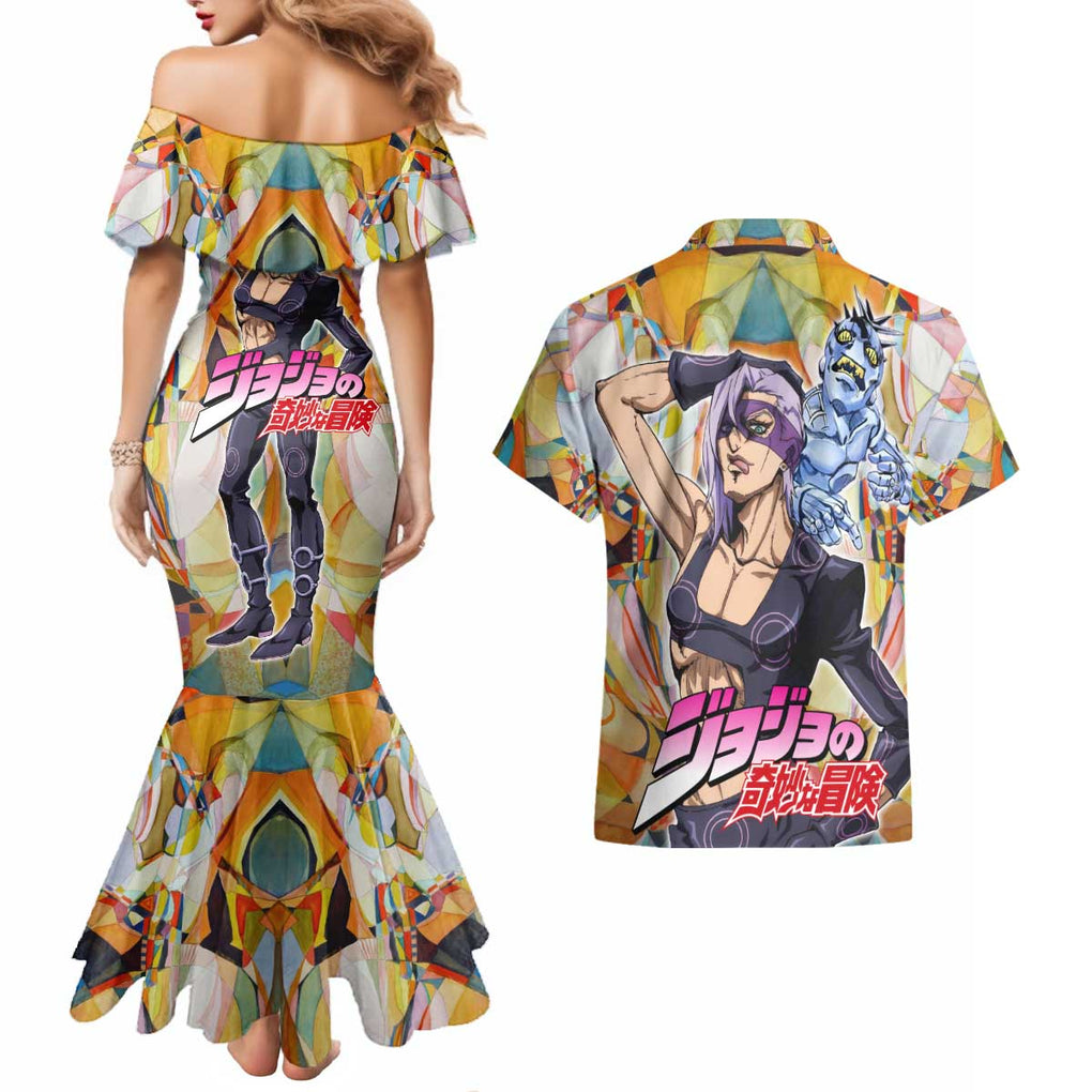 Trippy Melone Babyhead Jojo’s Bizarre Adventure Couples Matching Mermaid Dress and Hawaiian Shirt Trippy Style