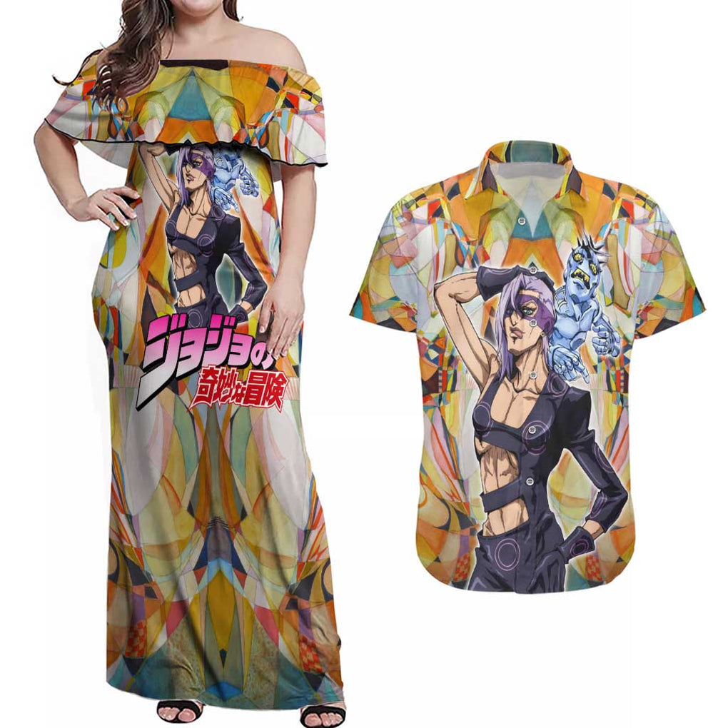 Trippy Melone Babyhead Jojo’s Bizarre Adventure Couples Matching Off Shoulder Maxi Dress and Hawaiian Shirt Trippy Style