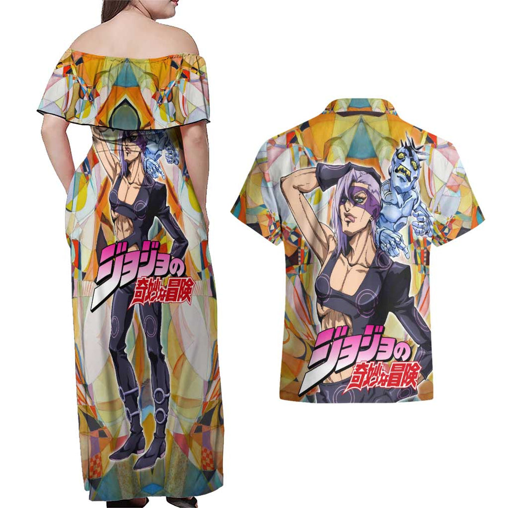 Trippy Melone Babyhead Jojo’s Bizarre Adventure Couples Matching Off Shoulder Maxi Dress and Hawaiian Shirt Trippy Style