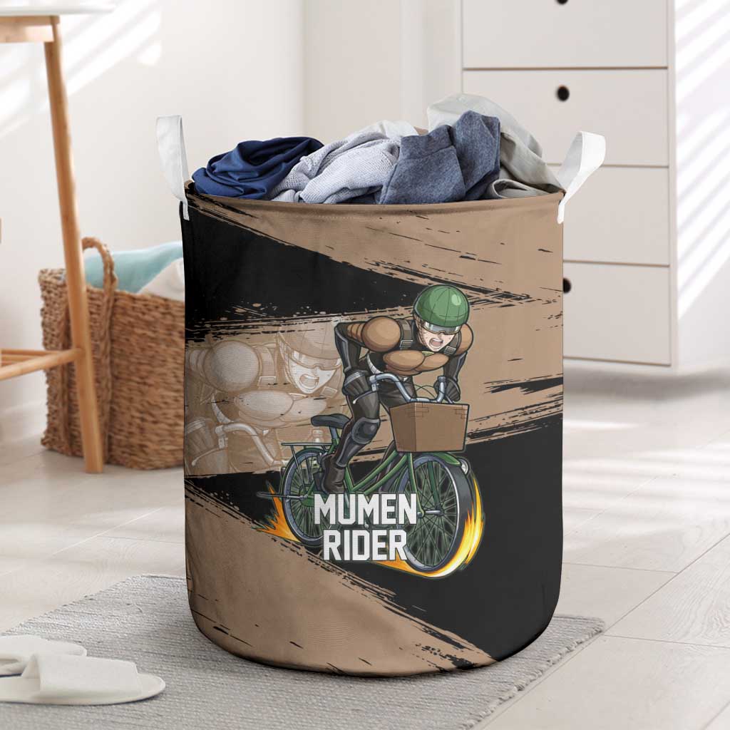 Mumen Rider One Punch Man Anime Brown and Black Laundry Basket with Bicycle Hero Pose and Inspirational Determination Design - The Mazicc