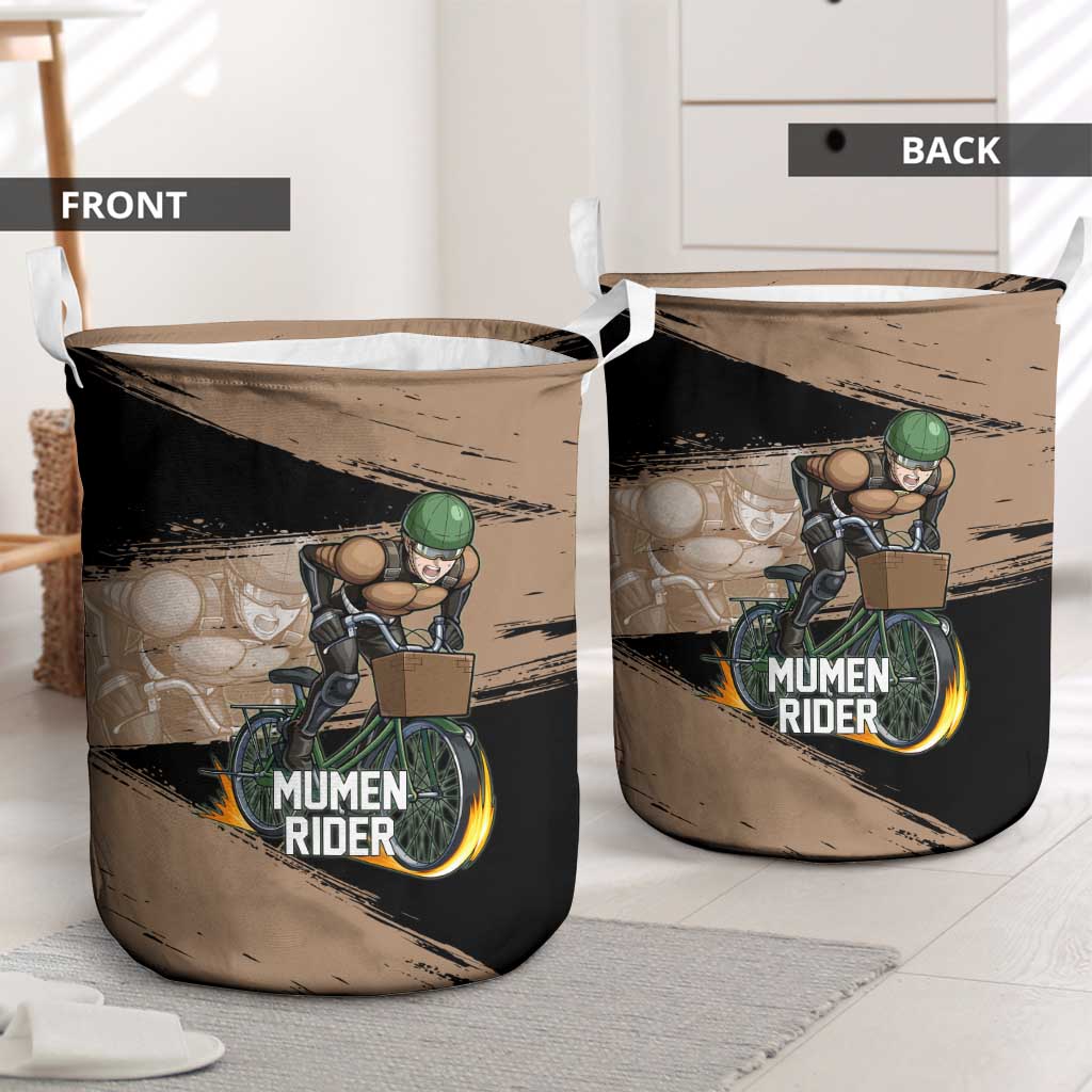 Mumen Rider One Punch Man Anime Brown and Black Laundry Basket with Bicycle Hero Pose and Inspirational Determination Design - The Mazicc