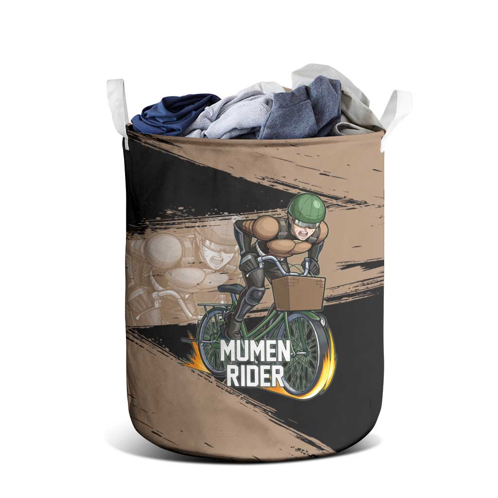 Mumen Rider One Punch Man Anime Brown and Black Laundry Basket with Bicycle Hero Pose and Inspirational Determination Design - The Mazicc