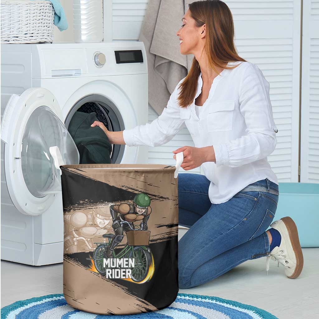 Mumen Rider One Punch Man Anime Brown and Black Laundry Basket with Bicycle Hero Pose and Inspirational Determination Design - The Mazicc
