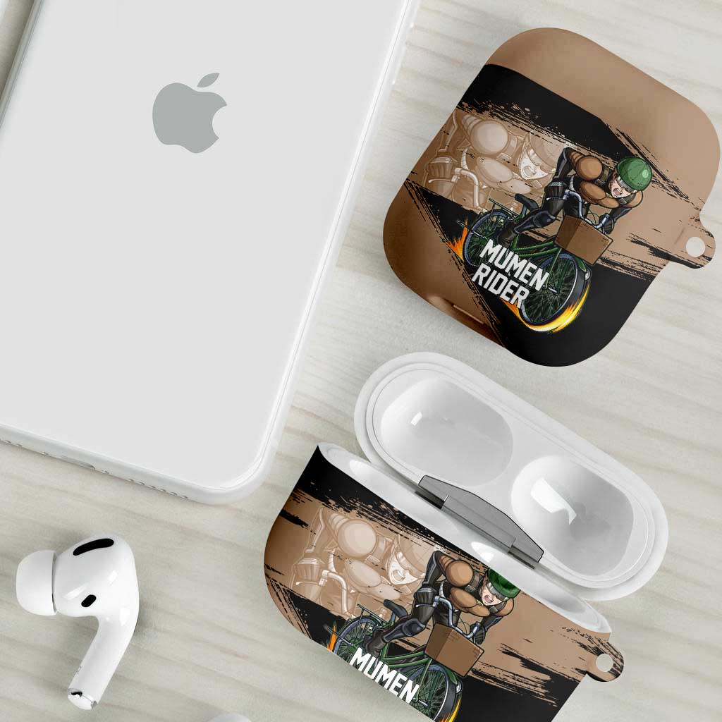 Mumen Rider One Punch Man Anime Brown and Black AirPods Case with Bicycle Hero Pose and Inspirational Determination Design - The Mazicc