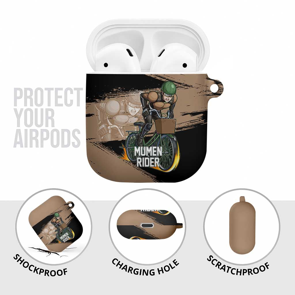 Mumen Rider One Punch Man Anime Brown and Black AirPods Case with Bicycle Hero Pose and Inspirational Determination Design - The Mazicc