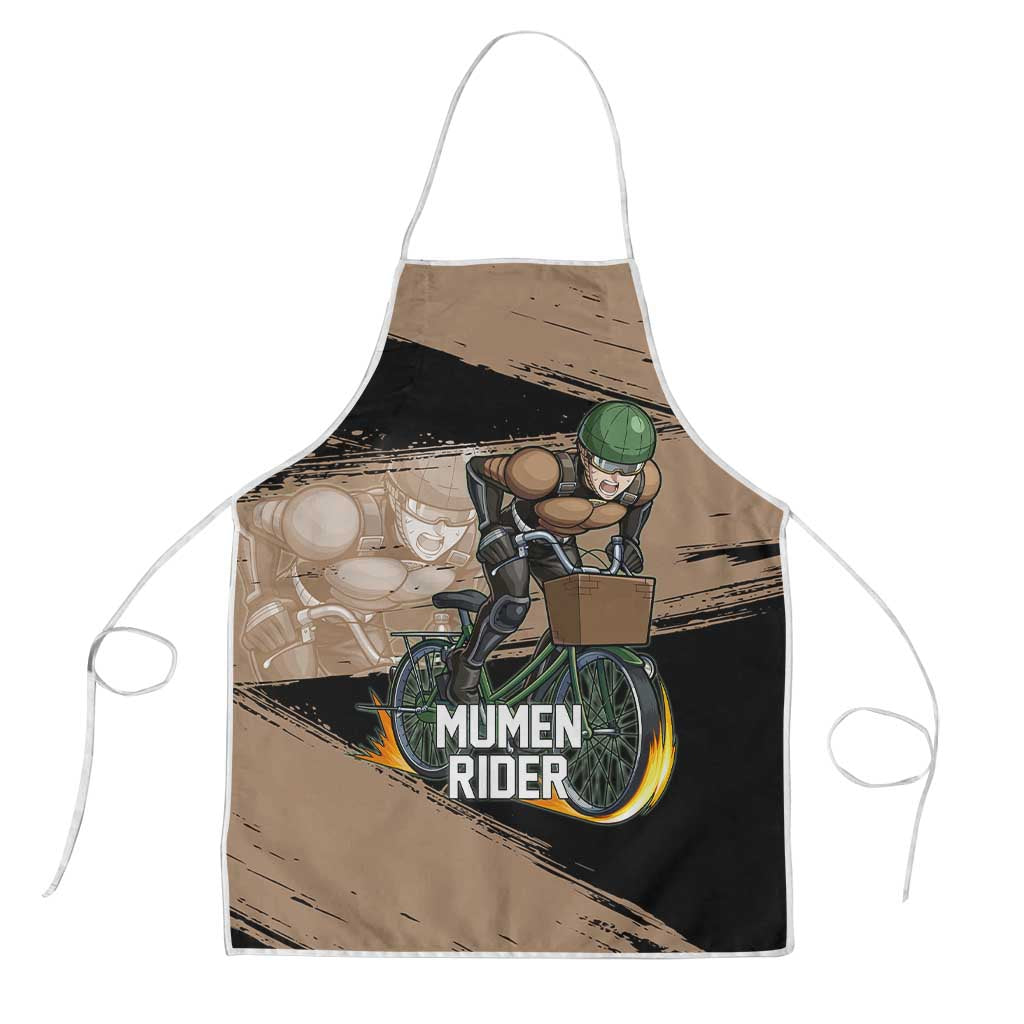 Mumen Rider One Punch Man Anime Brown and Black Apron with Bicycle Hero Pose and Inspirational Determination Design - The Mazicc