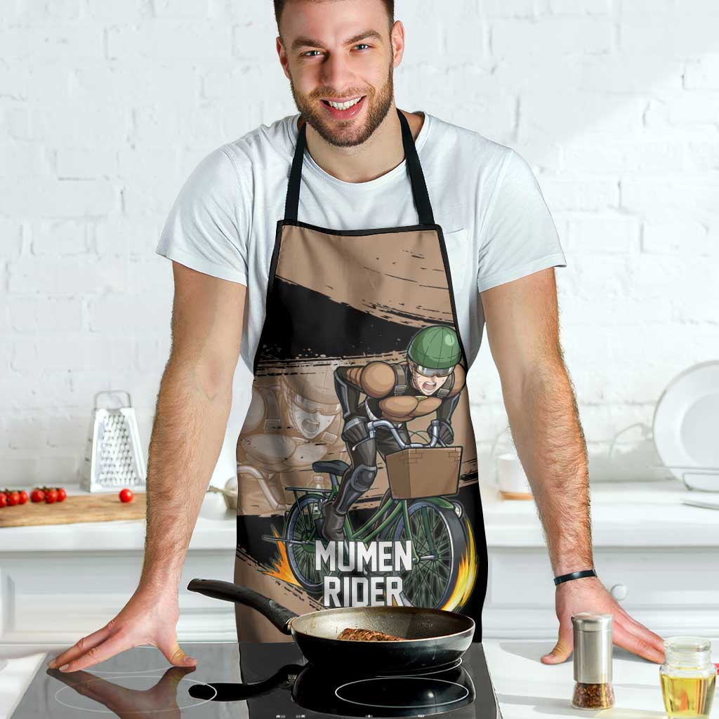 Mumen Rider One Punch Man Anime Brown and Black Apron with Bicycle Hero Pose and Inspirational Determination Design - The Mazicc