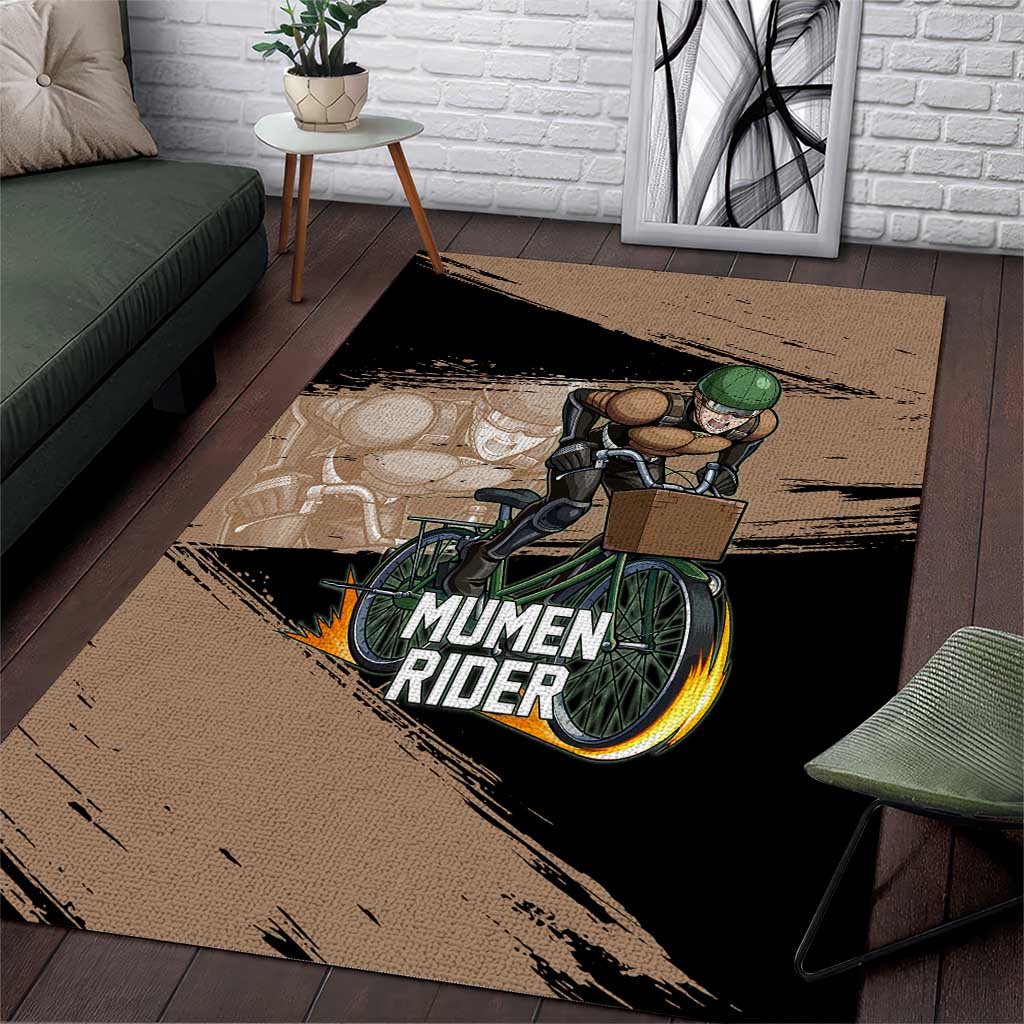 Mumen Rider One Punch Man Anime Brown and Black Area Rug with Bicycle Hero Pose and Inspirational Determination Design - The Mazicc