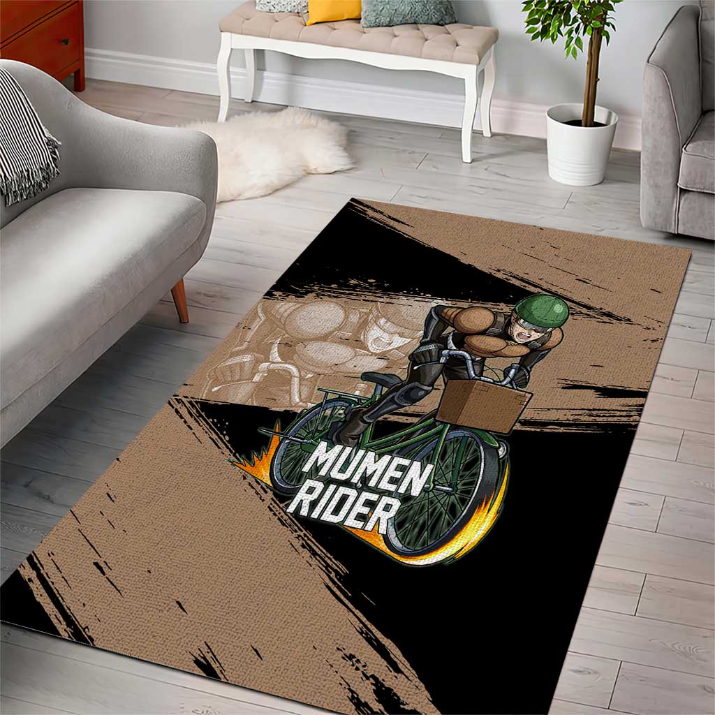 Mumen Rider One Punch Man Anime Brown and Black Area Rug with Bicycle Hero Pose and Inspirational Determination Design - The Mazicc