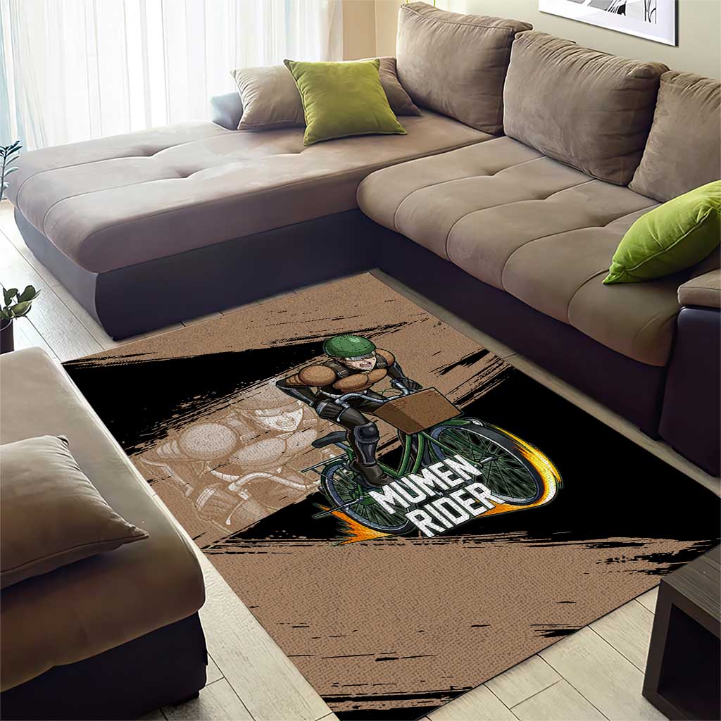 Mumen Rider One Punch Man Anime Brown and Black Area Rug with Bicycle Hero Pose and Inspirational Determination Design - The Mazicc