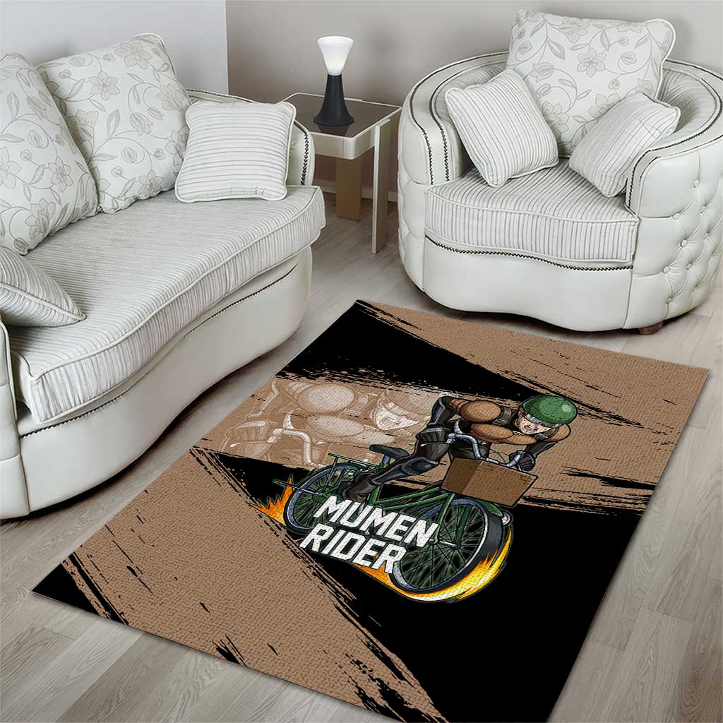 Mumen Rider One Punch Man Anime Brown and Black Area Rug with Bicycle Hero Pose and Inspirational Determination Design - The Mazicc