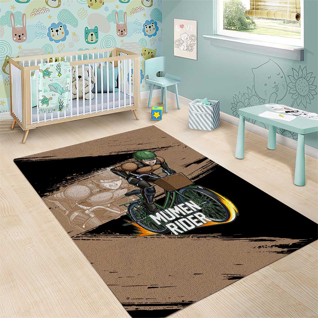 Mumen Rider One Punch Man Anime Brown and Black Area Rug with Bicycle Hero Pose and Inspirational Determination Design - The Mazicc