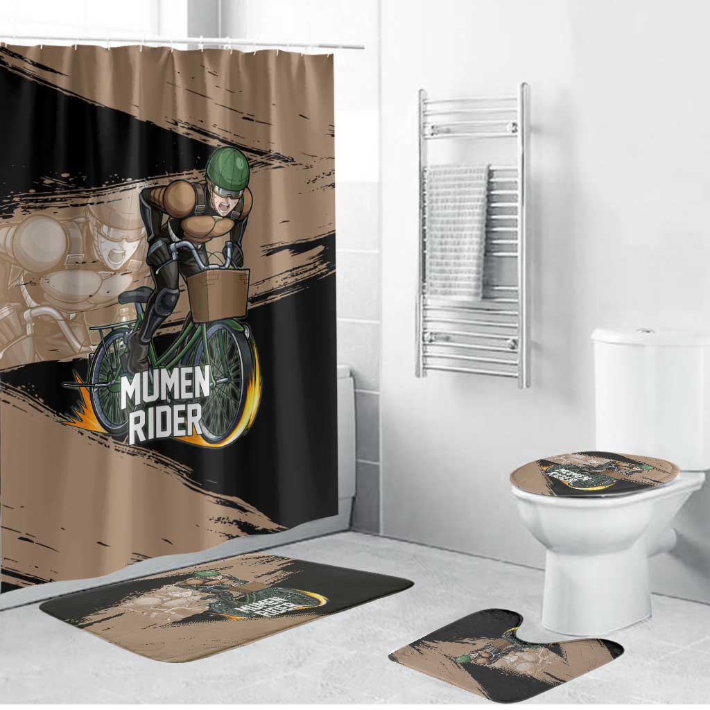 Mumen Rider One Punch Man Anime Brown and Black Bathroom Set with Bicycle Hero Pose and Inspirational Determination Design - The Mazicc