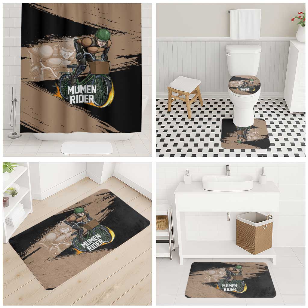 Mumen Rider One Punch Man Anime Brown and Black Bathroom Set with Bicycle Hero Pose and Inspirational Determination Design - The Mazicc