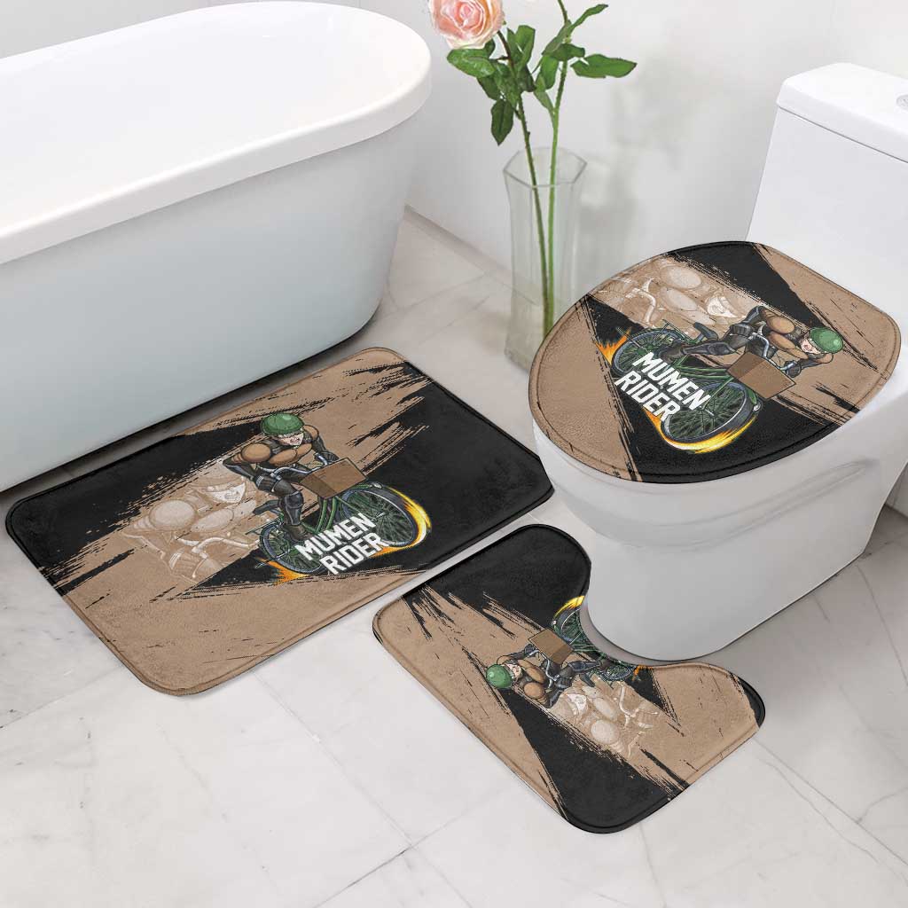 Mumen Rider One Punch Man Anime Brown and Black Bathroom Set with Bicycle Hero Pose and Inspirational Determination Design - The Mazicc