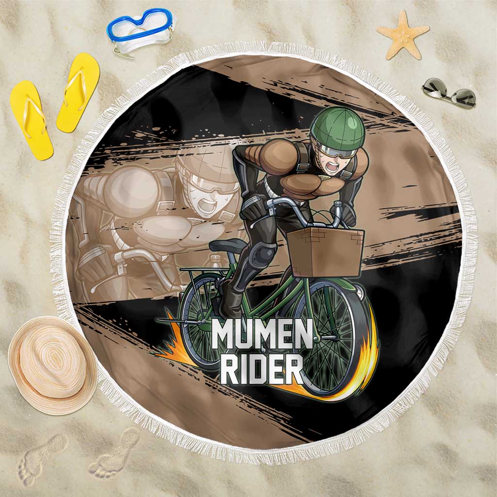 Mumen Rider One Punch Man Anime Brown and Black Beach Blanket with Bicycle Hero Pose and Inspirational Determination Design - The Mazicc