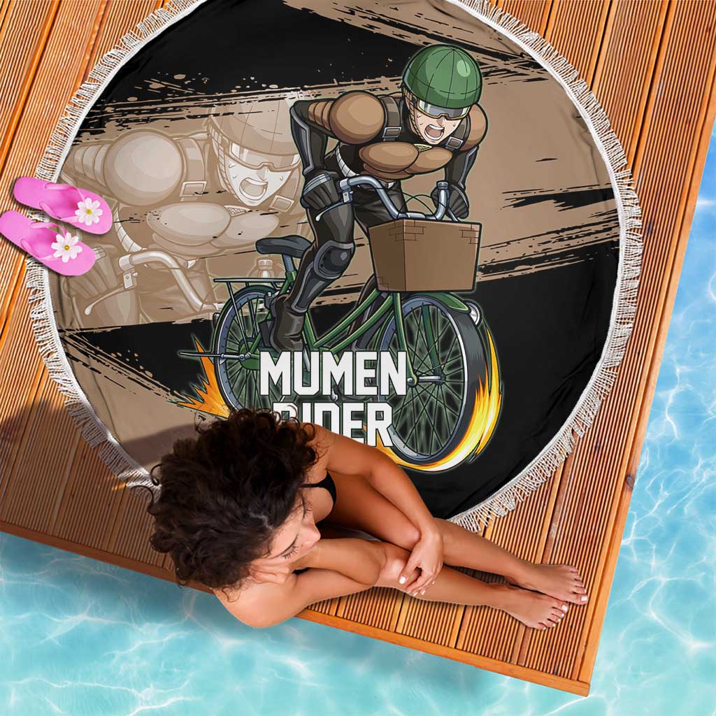 Mumen Rider One Punch Man Anime Brown and Black Beach Blanket with Bicycle Hero Pose and Inspirational Determination Design - The Mazicc