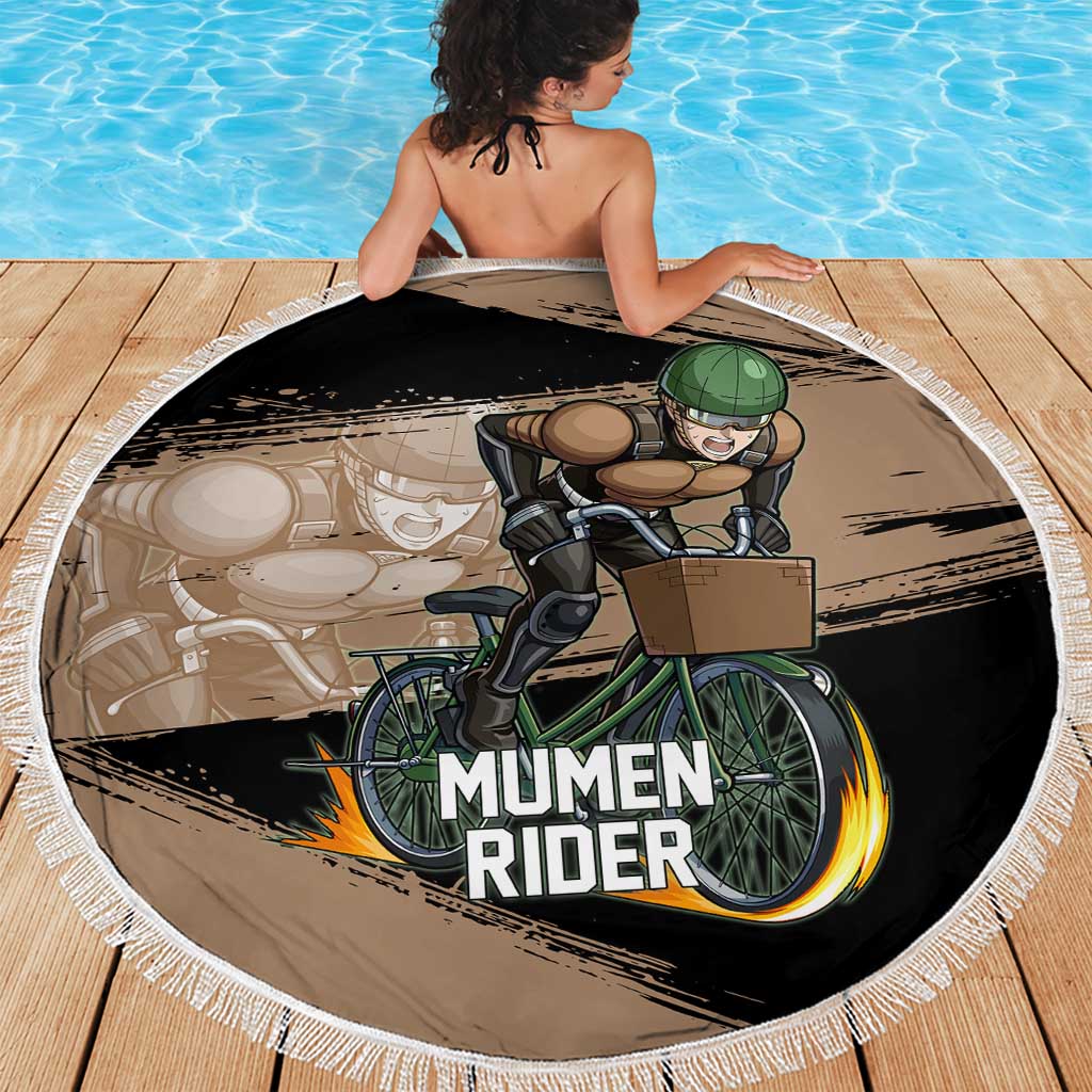 Mumen Rider One Punch Man Anime Brown and Black Beach Blanket with Bicycle Hero Pose and Inspirational Determination Design - The Mazicc