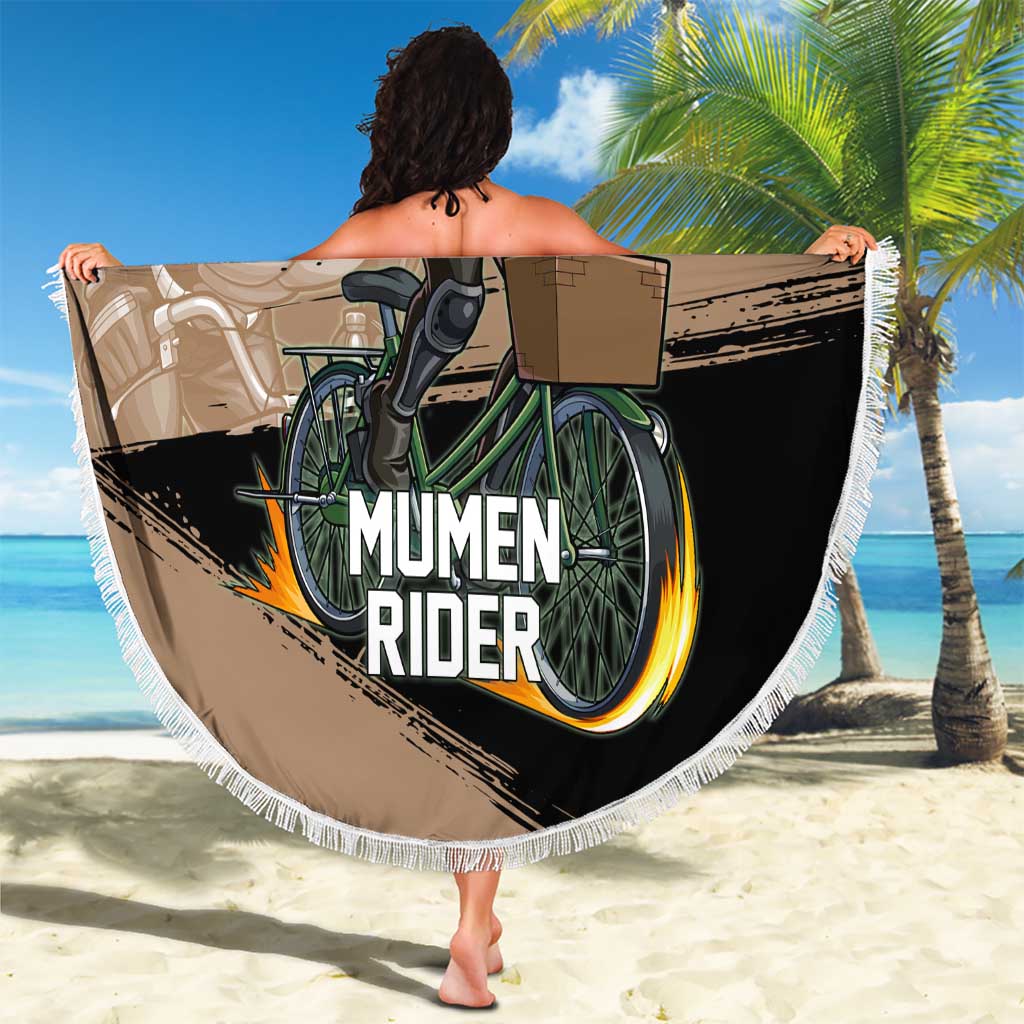 Mumen Rider One Punch Man Anime Brown and Black Beach Blanket with Bicycle Hero Pose and Inspirational Determination Design - The Mazicc