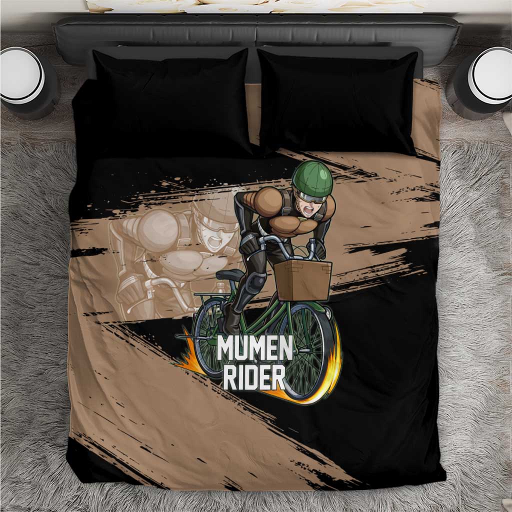 Mumen Rider One Punch Man Anime Brown and Black Bedding Set with Bicycle Hero Pose and Inspirational Determination Design - The Mazicc