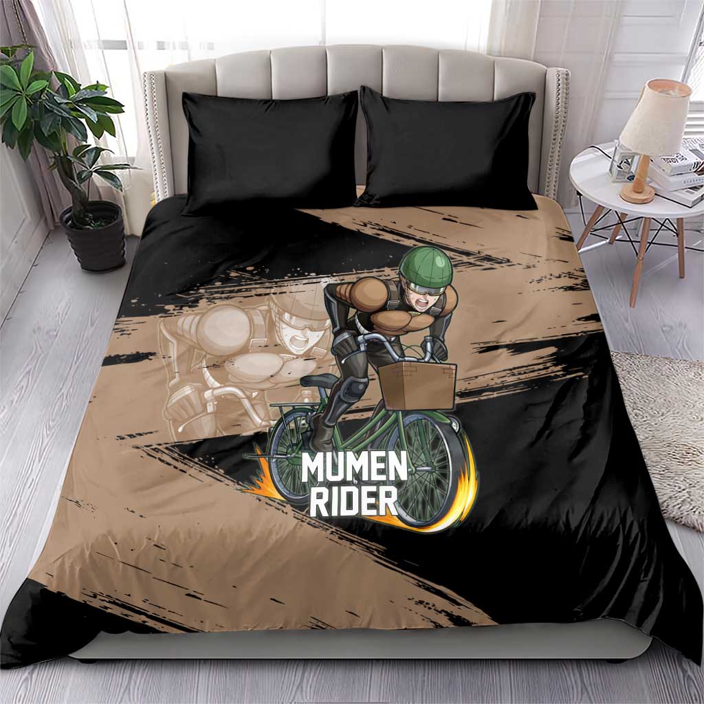 Mumen Rider One Punch Man Anime Brown and Black Bedding Set with Bicycle Hero Pose and Inspirational Determination Design - The Mazicc