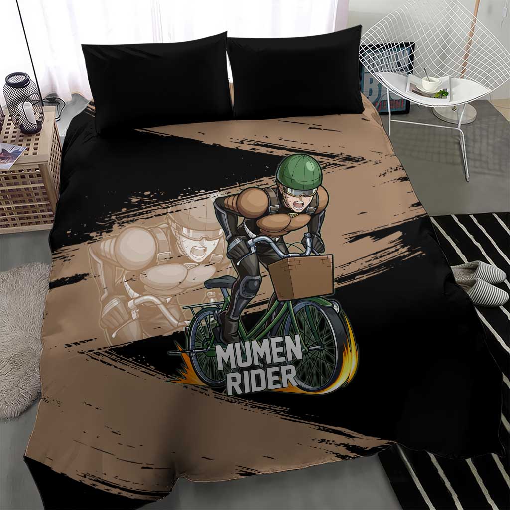 Mumen Rider One Punch Man Anime Brown and Black Bedding Set with Bicycle Hero Pose and Inspirational Determination Design - The Mazicc
