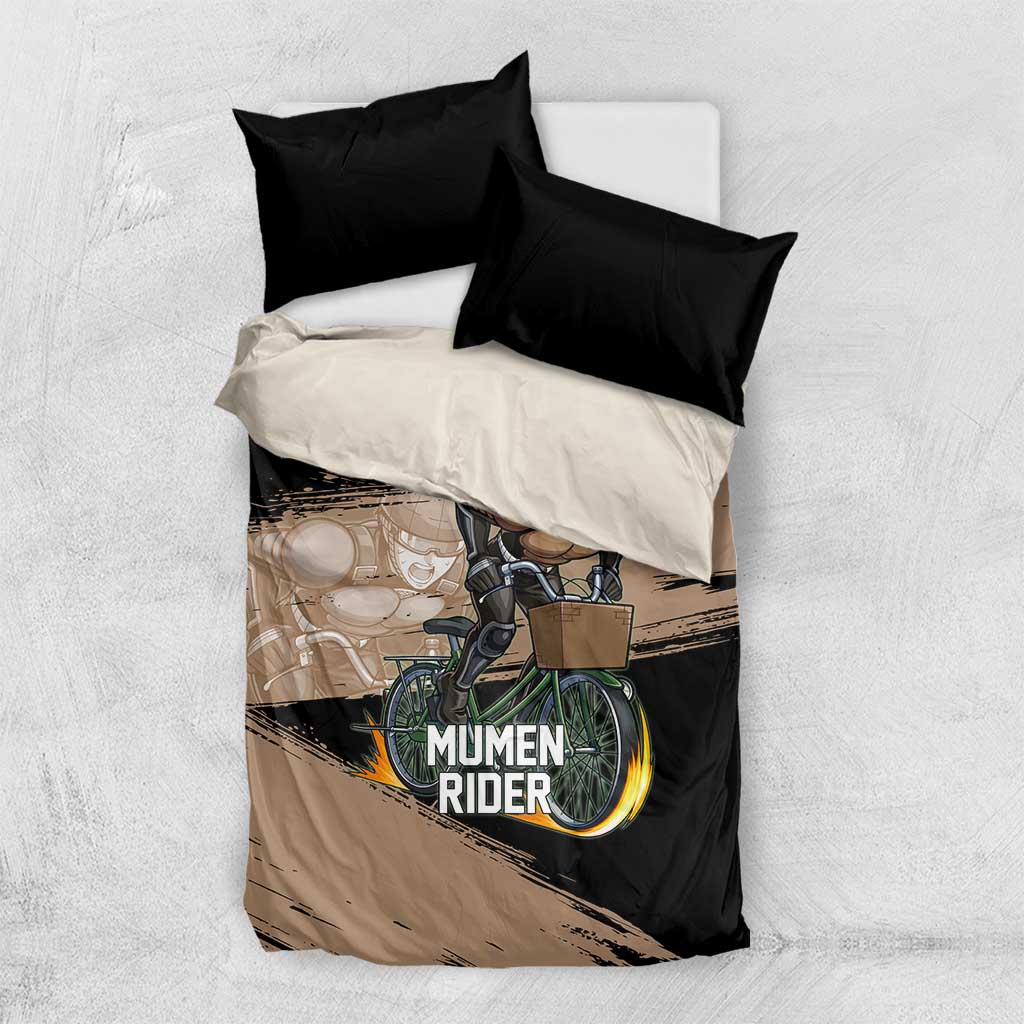 Mumen Rider One Punch Man Anime Brown and Black Bedding Set with Bicycle Hero Pose and Inspirational Determination Design - The Mazicc
