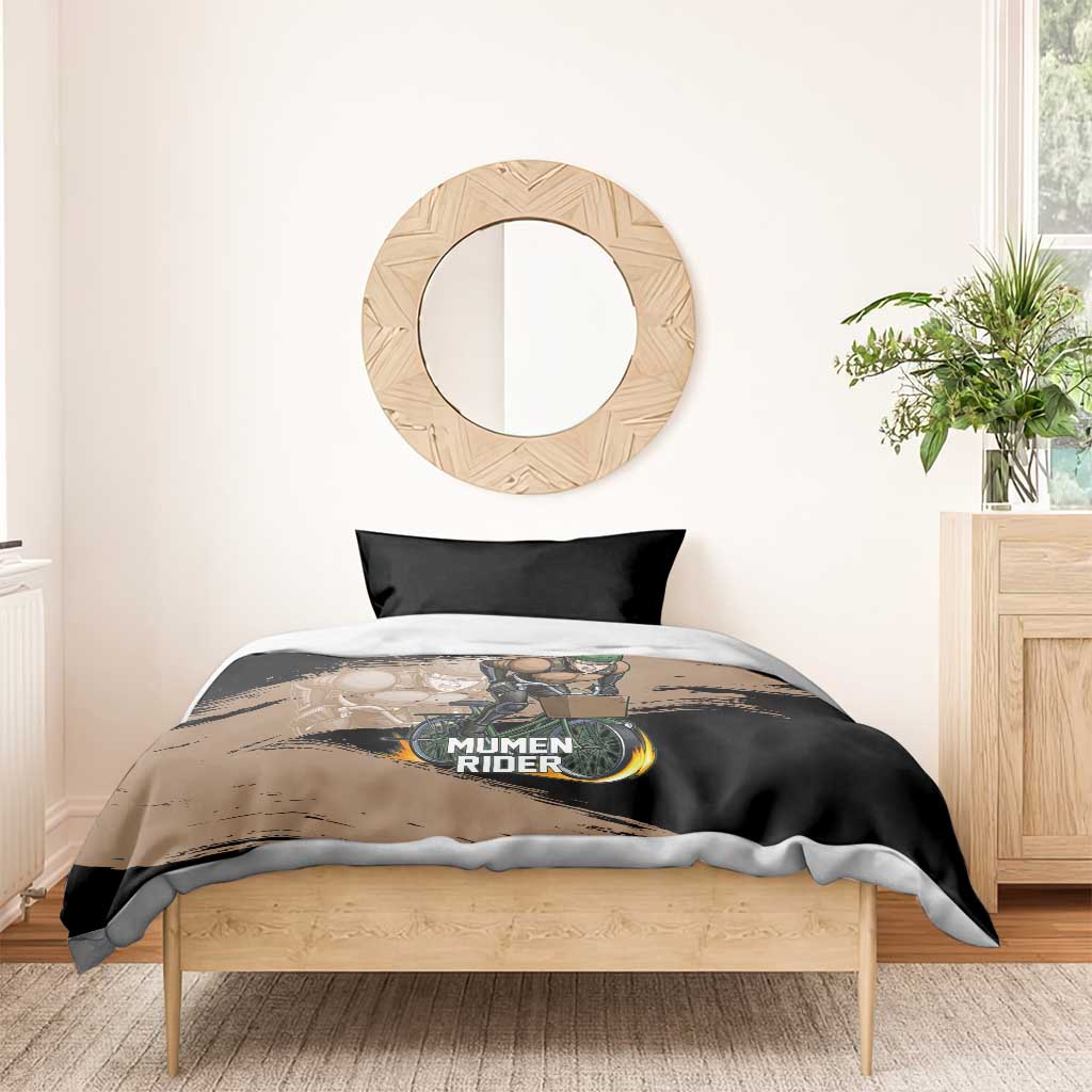 Mumen Rider One Punch Man Anime Brown and Black Bedding Set with Bicycle Hero Pose and Inspirational Determination Design - The Mazicc
