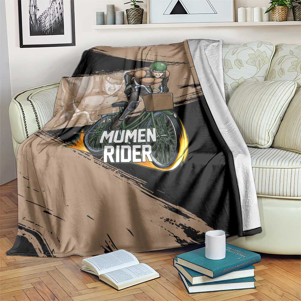 Mumen Rider One Punch Man Anime Brown and Black Blanket with Bicycle Hero Pose and Inspirational Determination Design - The Mazicc