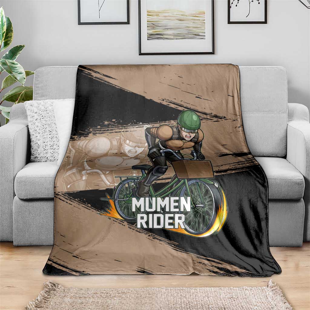Mumen Rider One Punch Man Anime Brown and Black Blanket with Bicycle Hero Pose and Inspirational Determination Design - The Mazicc