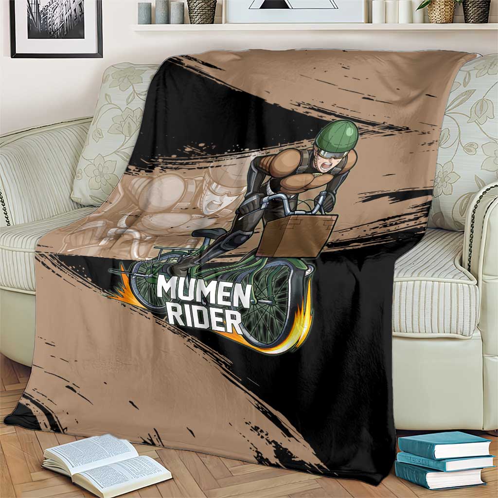 Mumen Rider One Punch Man Anime Brown and Black Blanket with Bicycle Hero Pose and Inspirational Determination Design - The Mazicc