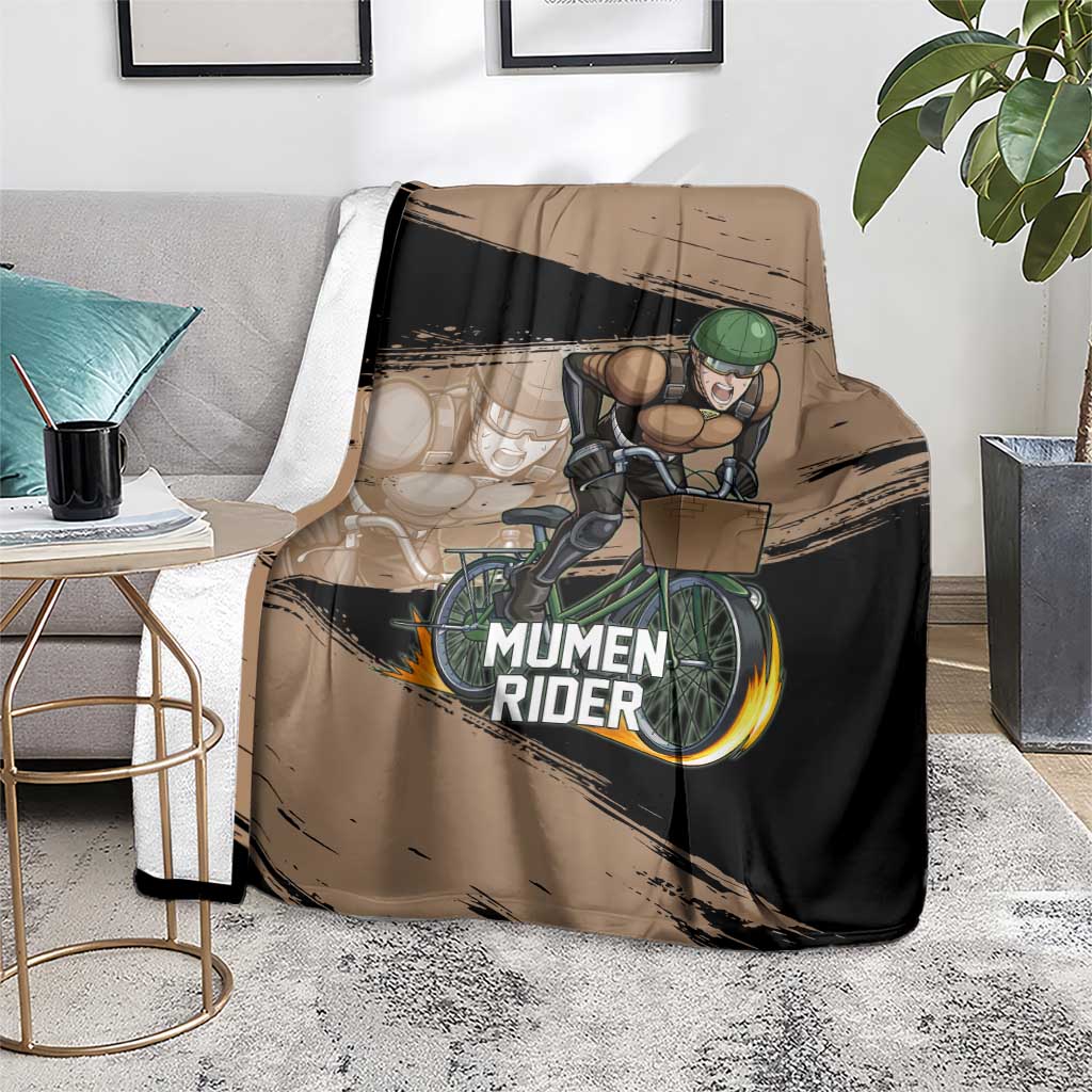 Mumen Rider One Punch Man Anime Brown and Black Blanket with Bicycle Hero Pose and Inspirational Determination Design - The Mazicc