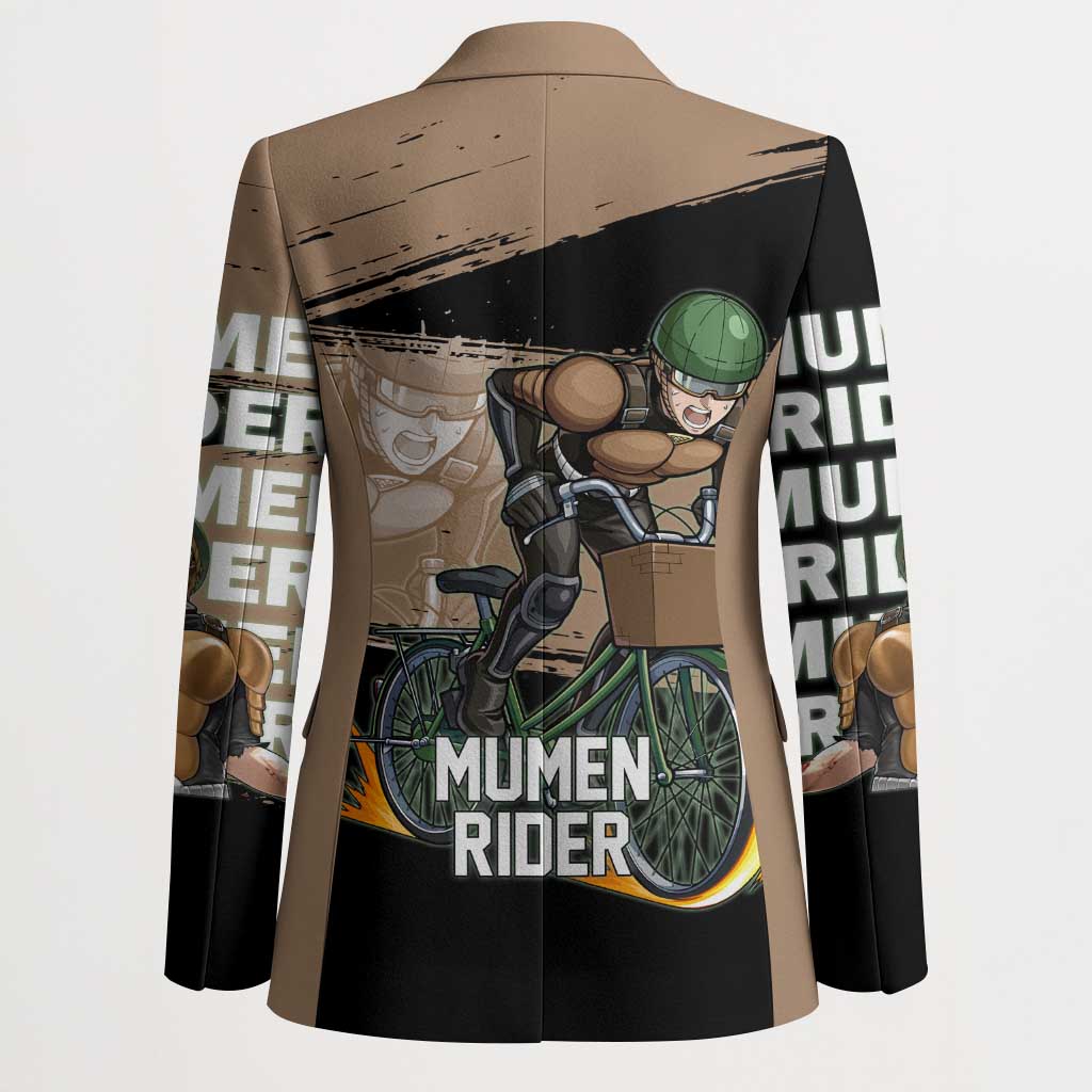 Mumen Rider One Punch Man Anime Brown and Black Blazer with Bicycle Hero Pose and Inspirational Determination Design - The Mazicc