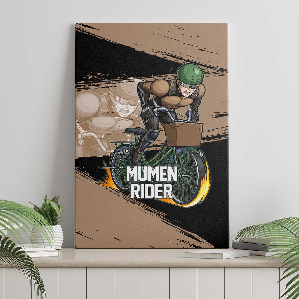 Mumen Rider One Punch Man Anime Brown and Black Canvas Wall Art with Bicycle Hero Pose and Inspirational Determination Design - The Mazicc