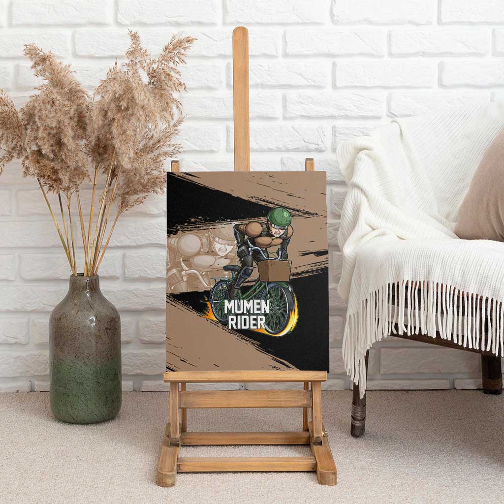 Mumen Rider One Punch Man Anime Brown and Black Canvas Wall Art with Bicycle Hero Pose and Inspirational Determination Design - The Mazicc