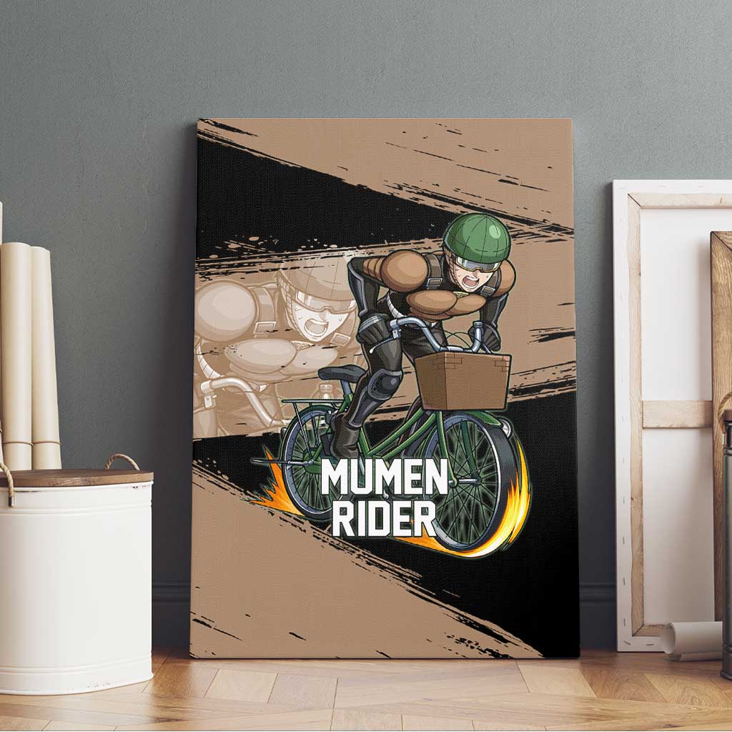 Mumen Rider One Punch Man Anime Brown and Black Canvas Wall Art with Bicycle Hero Pose and Inspirational Determination Design - The Mazicc