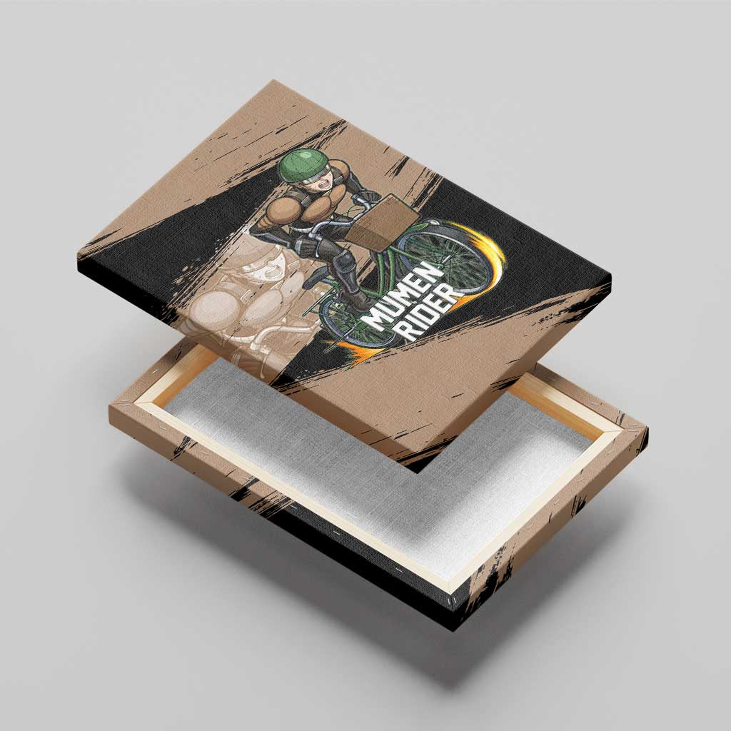 Mumen Rider One Punch Man Anime Brown and Black Canvas Wall Art with Bicycle Hero Pose and Inspirational Determination Design - The Mazicc