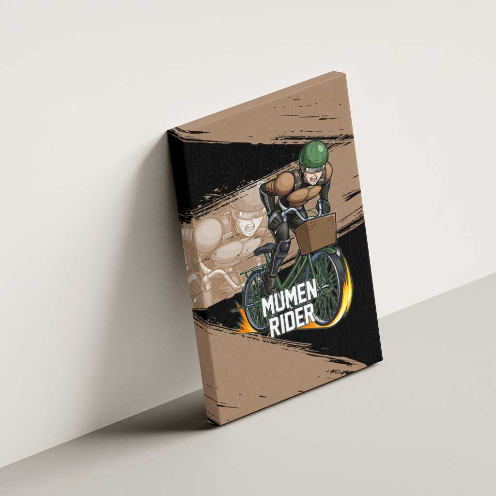 Mumen Rider One Punch Man Anime Brown and Black Canvas Wall Art with Bicycle Hero Pose and Inspirational Determination Design - The Mazicc