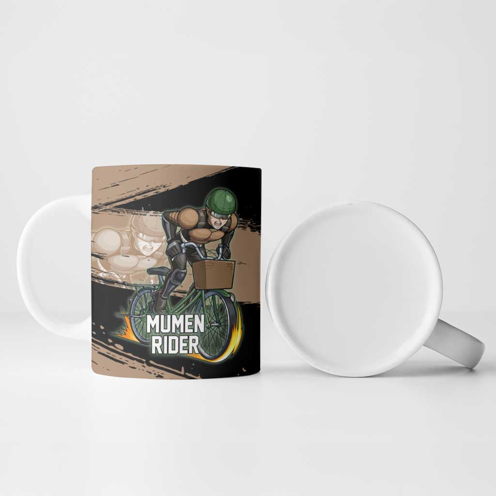 Mumen Rider One Punch Man Anime Brown and Black Ceramic Mug with Bicycle Hero Pose and Inspirational Determination Design - The Mazicc