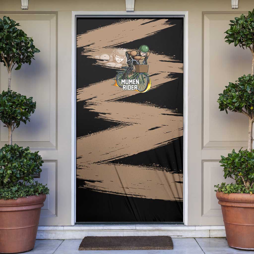 Mumen Rider One Punch Man Anime Brown and Black Door Cover with Bicycle Hero Pose and Inspirational Determination Design - The Mazicc