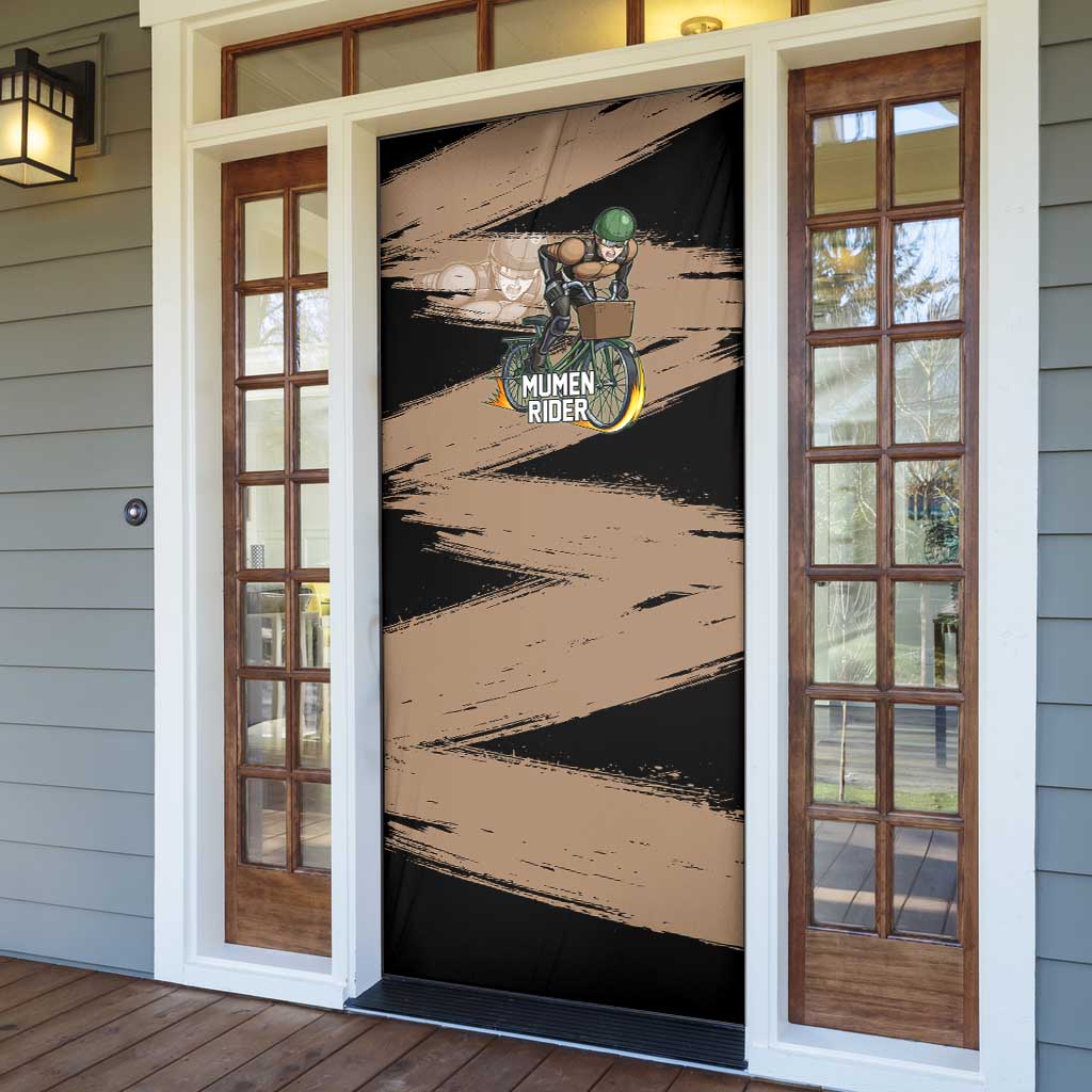 Mumen Rider One Punch Man Anime Brown and Black Door Cover with Bicycle Hero Pose and Inspirational Determination Design - The Mazicc