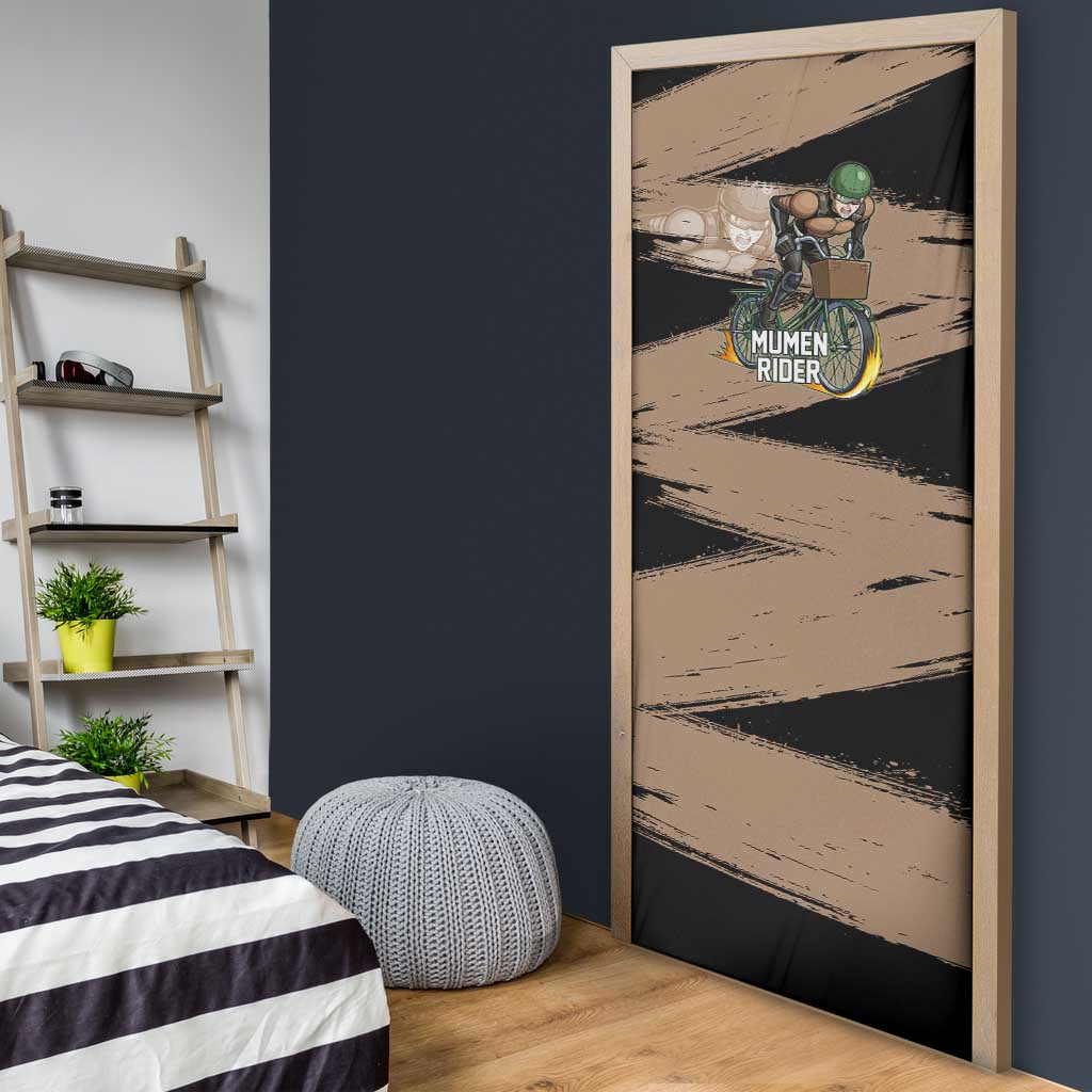 Mumen Rider One Punch Man Anime Brown and Black Door Cover with Bicycle Hero Pose and Inspirational Determination Design - The Mazicc