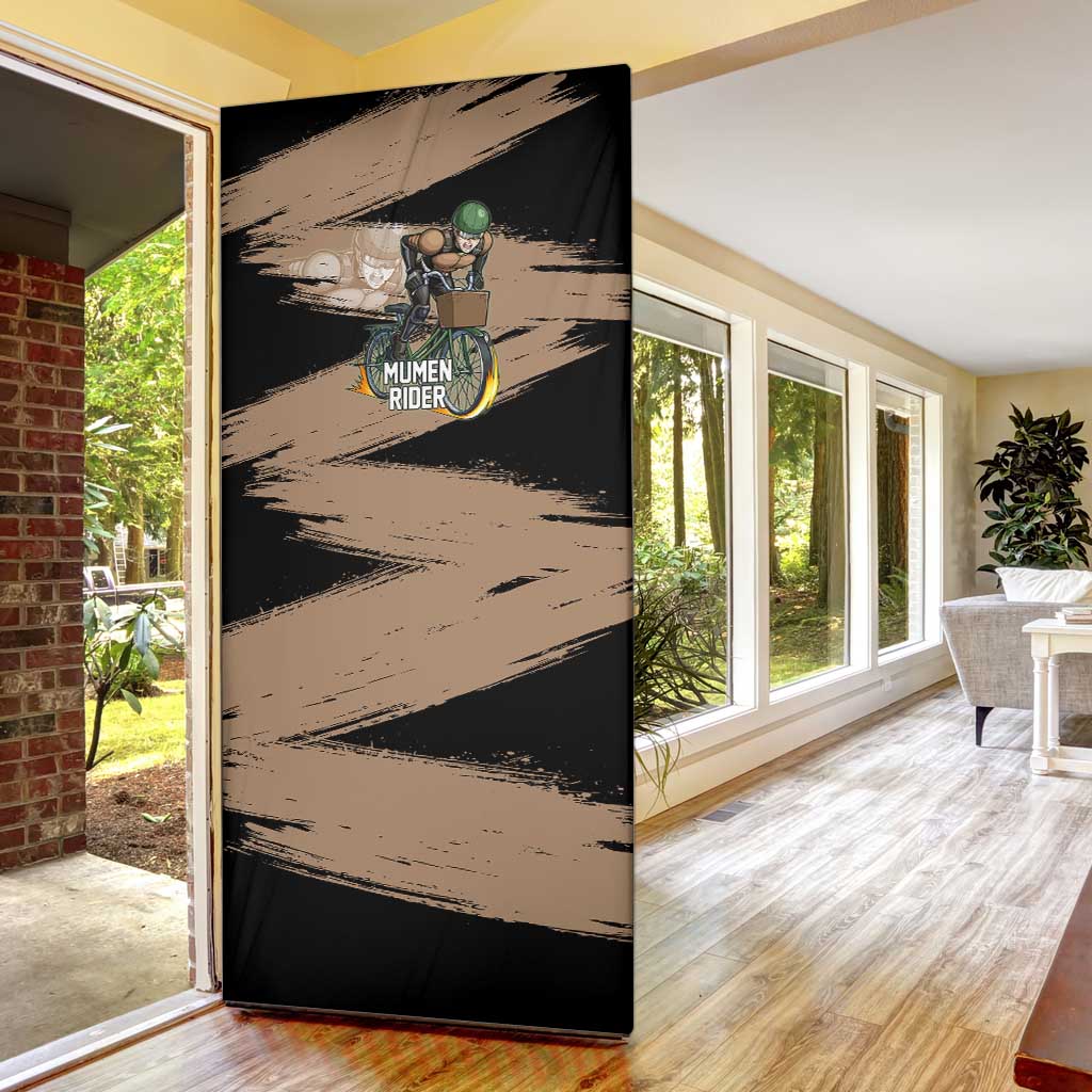 Mumen Rider One Punch Man Anime Brown and Black Door Cover with Bicycle Hero Pose and Inspirational Determination Design - The Mazicc