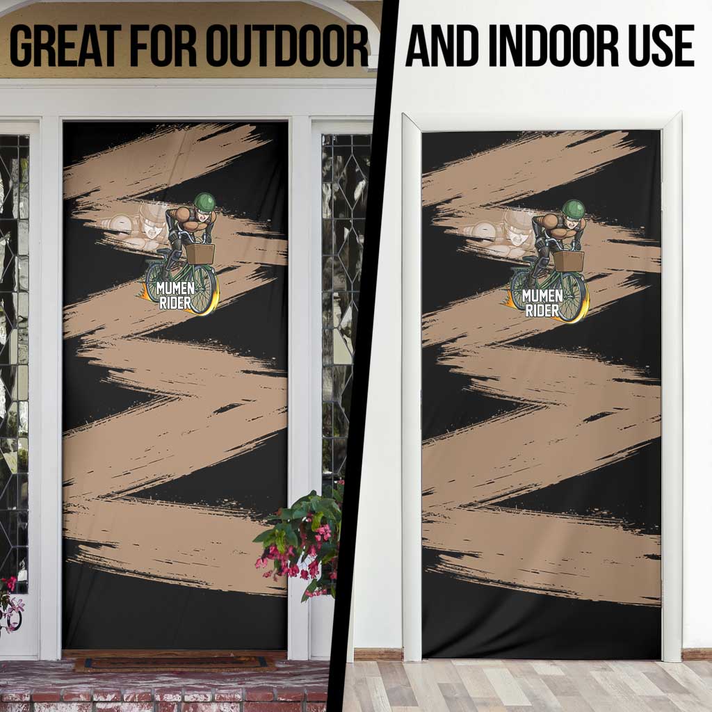 Mumen Rider One Punch Man Anime Brown and Black Door Cover with Bicycle Hero Pose and Inspirational Determination Design - The Mazicc