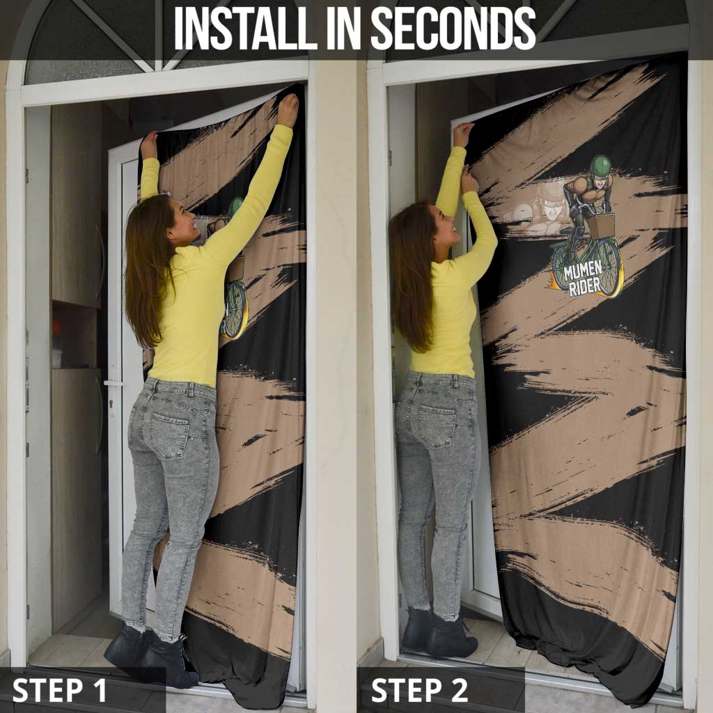 Mumen Rider One Punch Man Anime Brown and Black Door Cover with Bicycle Hero Pose and Inspirational Determination Design - The Mazicc