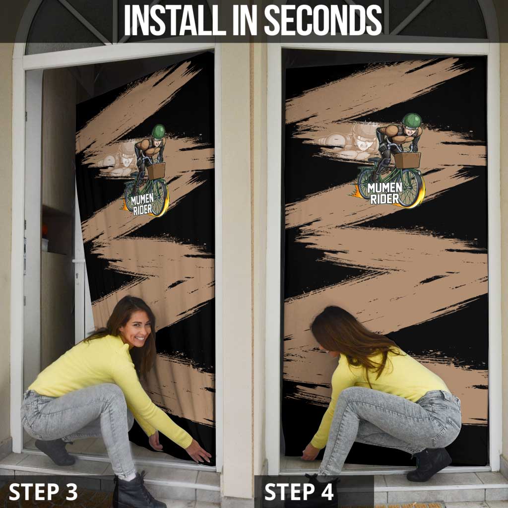 Mumen Rider One Punch Man Anime Brown and Black Door Cover with Bicycle Hero Pose and Inspirational Determination Design - The Mazicc