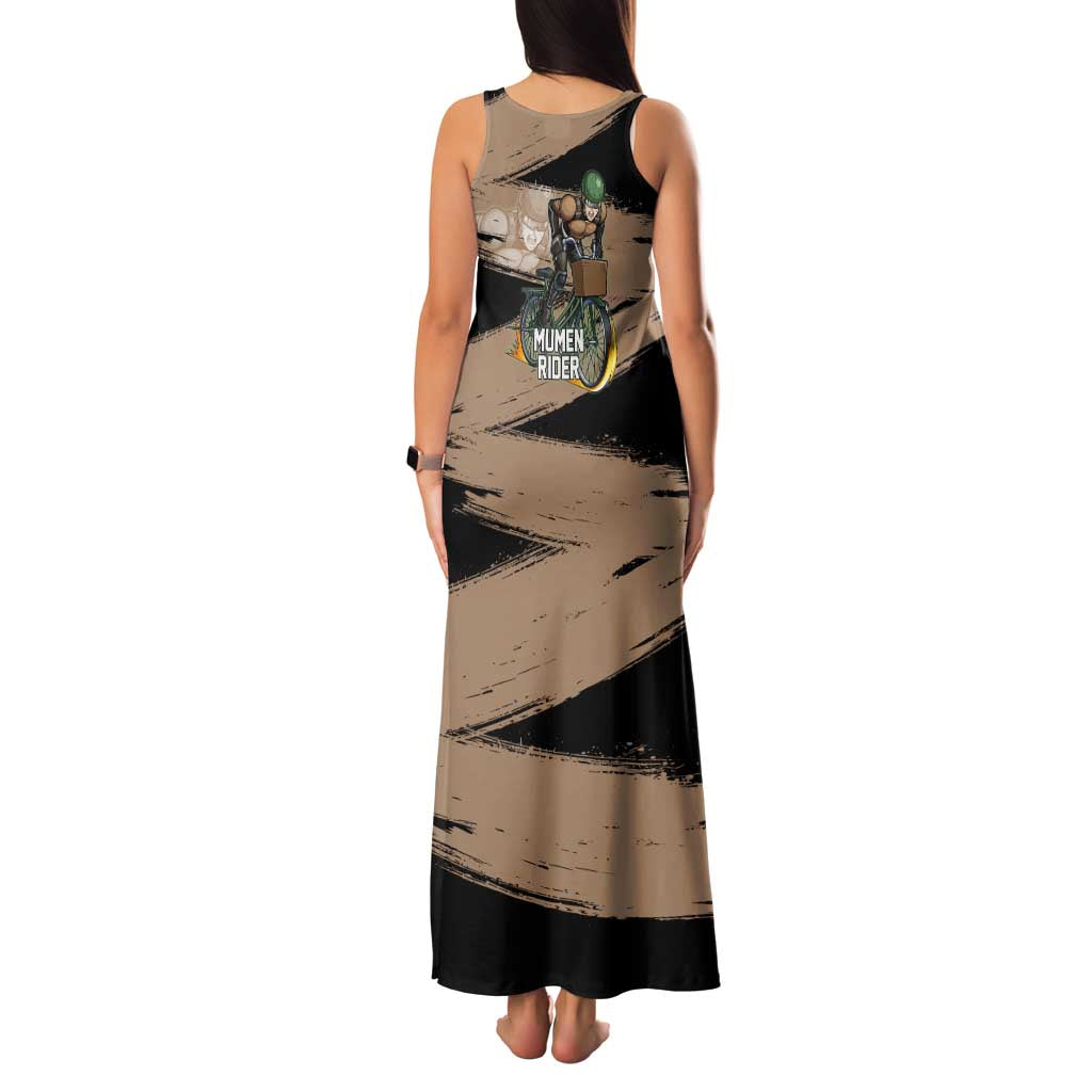 Mumen Rider One Punch Man Anime Brown and Black Family Matching Tank Maxi Dress and Hawaiian Shirt with Bicycle Hero Pose and Inspirational Determination Design