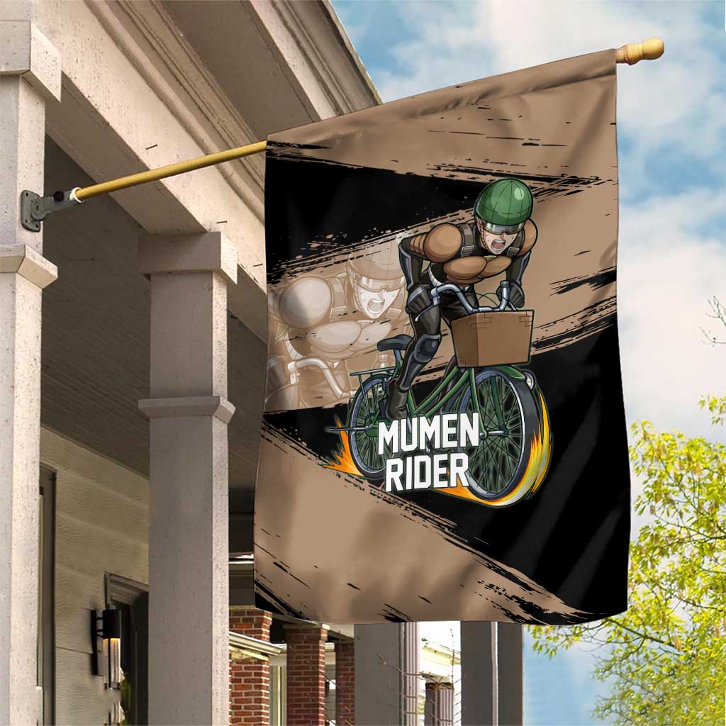 Mumen Rider One Punch Man Anime Brown and Black Garden Flag with Bicycle Hero Pose and Inspirational Determination Design - The Mazicc