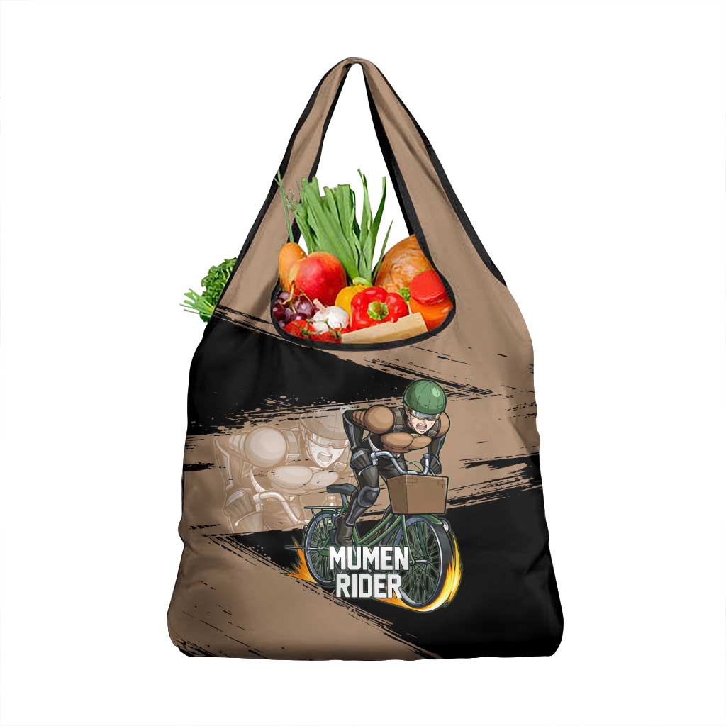 Mumen Rider One Punch Man Anime Brown and Black Grocery Bag with Bicycle Hero Pose and Inspirational Determination Design - The Mazicc