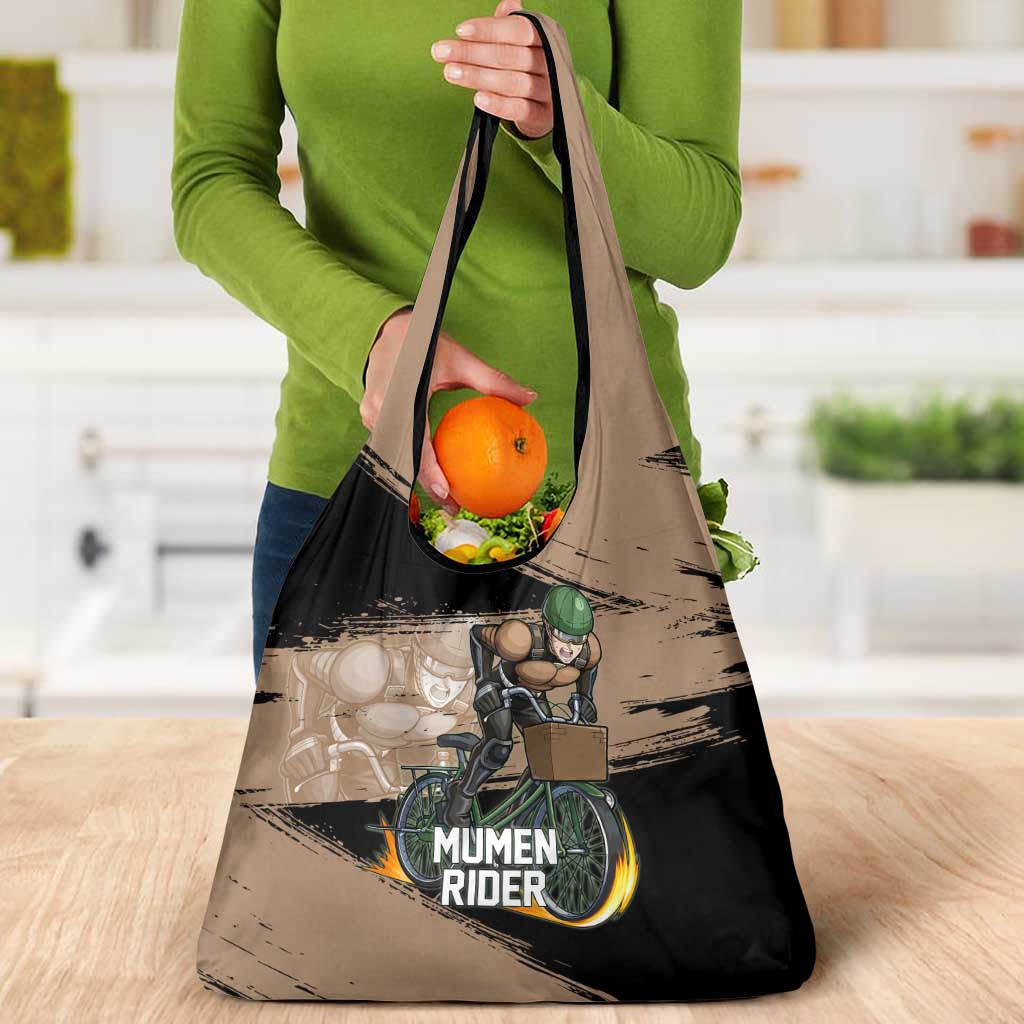 Mumen Rider One Punch Man Anime Brown and Black Grocery Bag with Bicycle Hero Pose and Inspirational Determination Design - The Mazicc